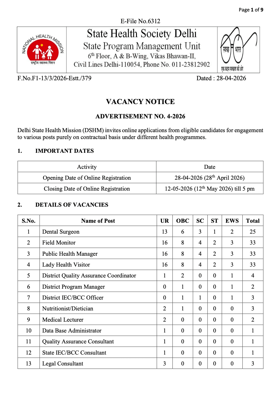 Medical Vacancy Notification