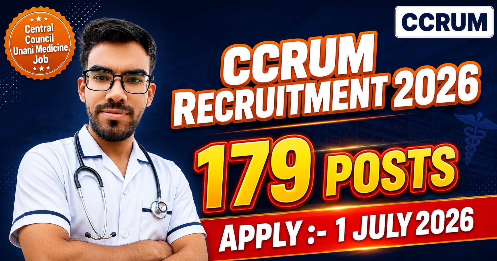CCRUM Recruitment 2026: 179 Posts Notification Out! Staff Nurse, MLT, LDC, UDC, MTS — Apply Online 1–31 July 2026