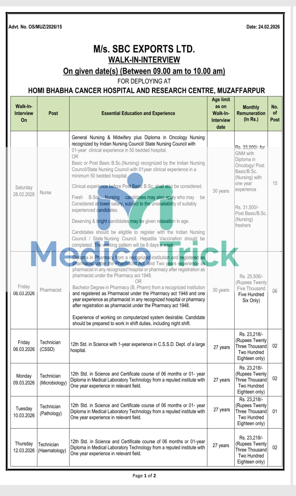 Medical Vacancy Notification