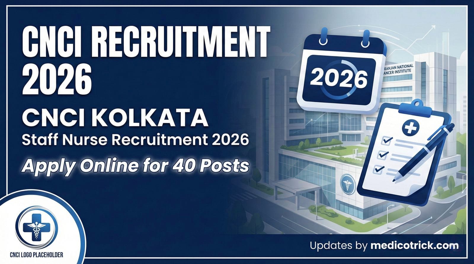 CNCI Staff Nurse Recruitment 2026 Notification Out – 40 Vacancies, Salary ₹30,000, Apply Online